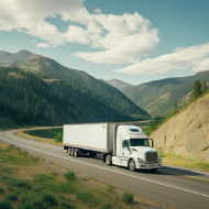 Truck driving along mountain road